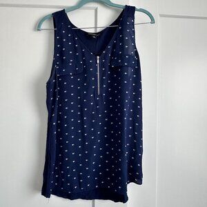 Fortune + Ivy Lola Mixed Material Blouse - Navy & White Pattern - XL